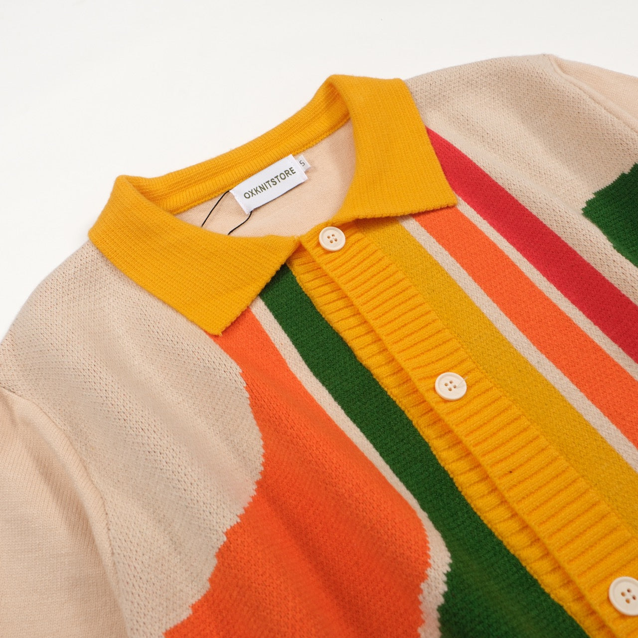 JAMES | Men's Casual 60's Retro Geometric Knitted Short Sleeve Cardigan
