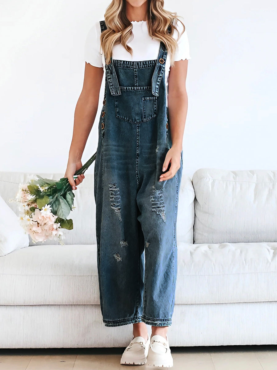 LISA | Loose Fit Distressed Denim Overalls