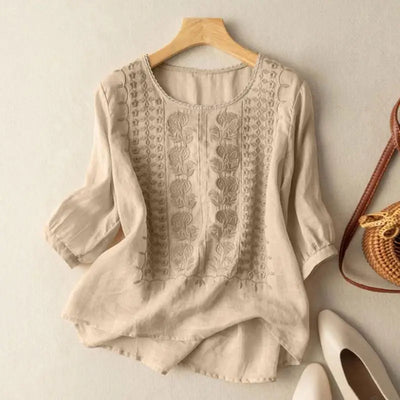 FLORENCE | Embroidered Cotton Boho Blouse (Small Fit)