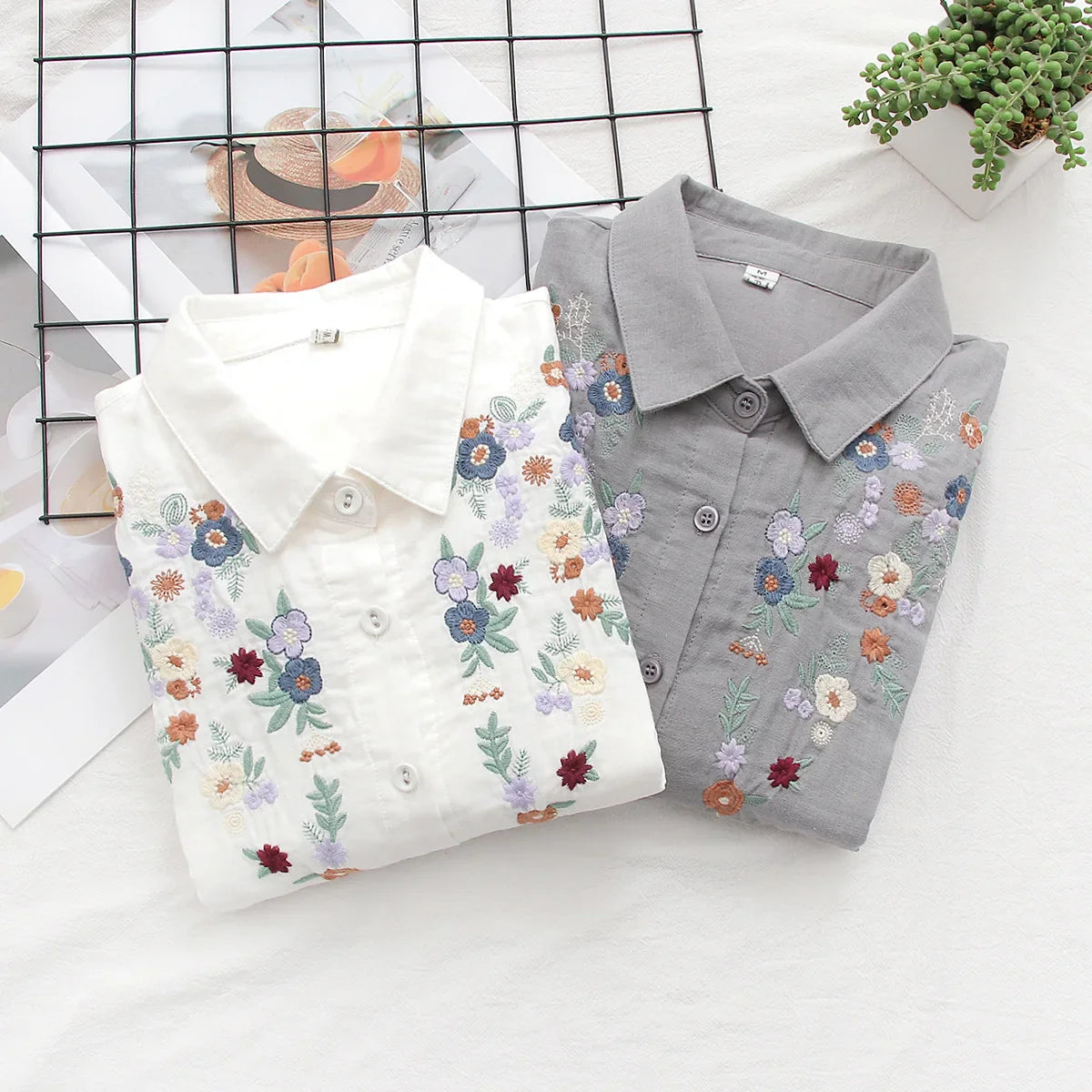 ADINA | Embroidered Floral Button-Up Shirt