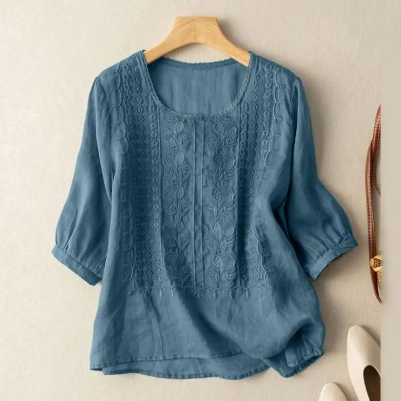 FLORENCE | Embroidered Cotton Boho Blouse (Small Fit)