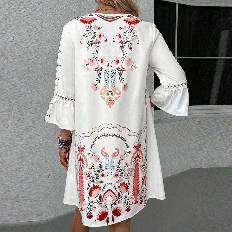CELINE | Boho Embroidered V-Neck Dress