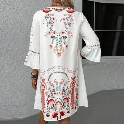 CELINE | Boho Embroidered V-Neck Dress