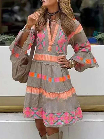 CELINE | Boho Embroidered V-Neck Dress