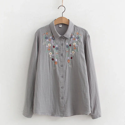 ADINA | Embroidered Floral Button-Up Shirt