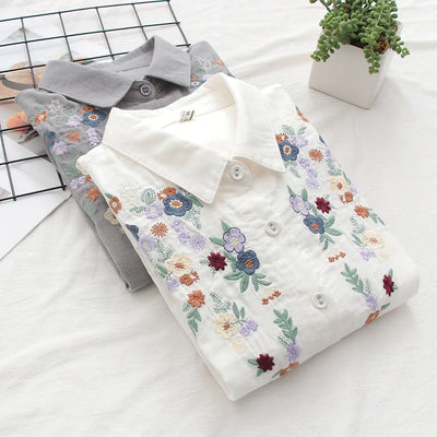 ADINA | Embroidered Floral Button-Up Shirt