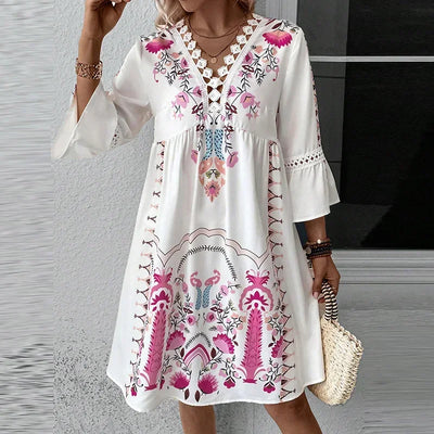 CELINE | Boho Embroidered V-Neck Dress