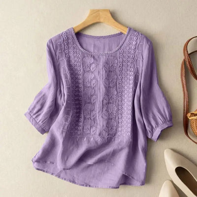 FLORENCE | Embroidered Cotton Boho Blouse (Small Fit)