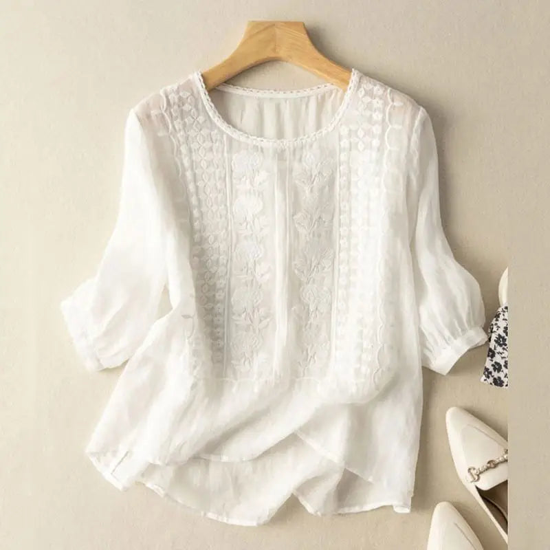 FLORENCE | Embroidered Cotton Boho Blouse (Small Fit)