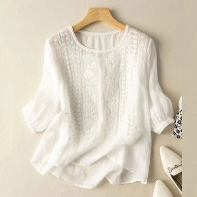 FLORENCE | Embroidered Cotton Boho Blouse (Small Fit)
