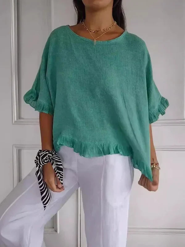 ODETTE | Ruffle Hem Linen Top