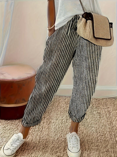 CANDICE | Striped pants with side pocket and drawstring