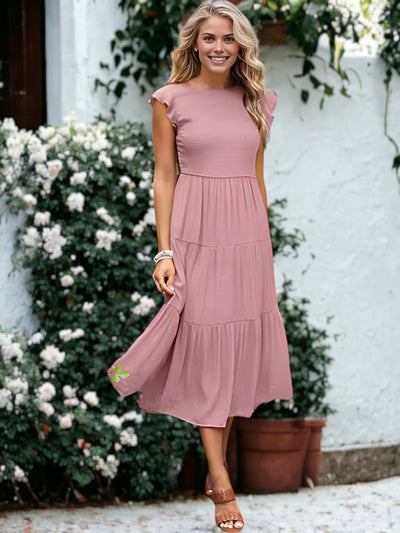 MIA | Shirred Ruffle Sleeve Midi Dress