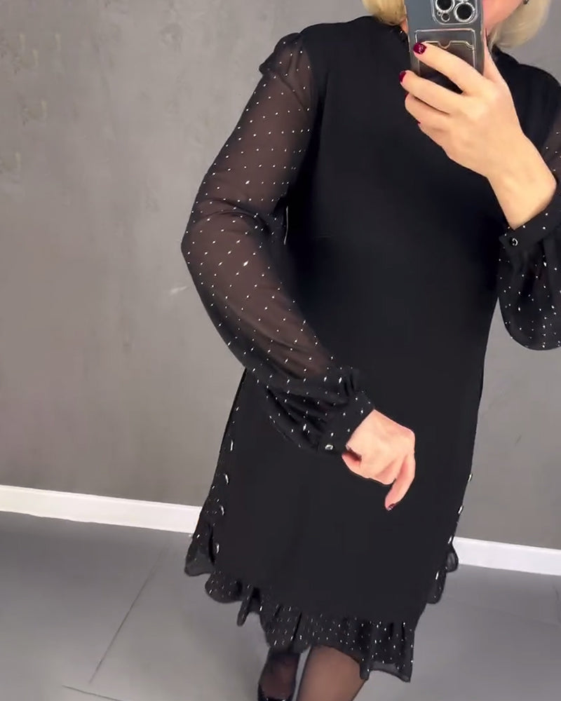 ELIANA | Elegant Sheer Sleeve Dress with Flattering Cut for Fall Occasions