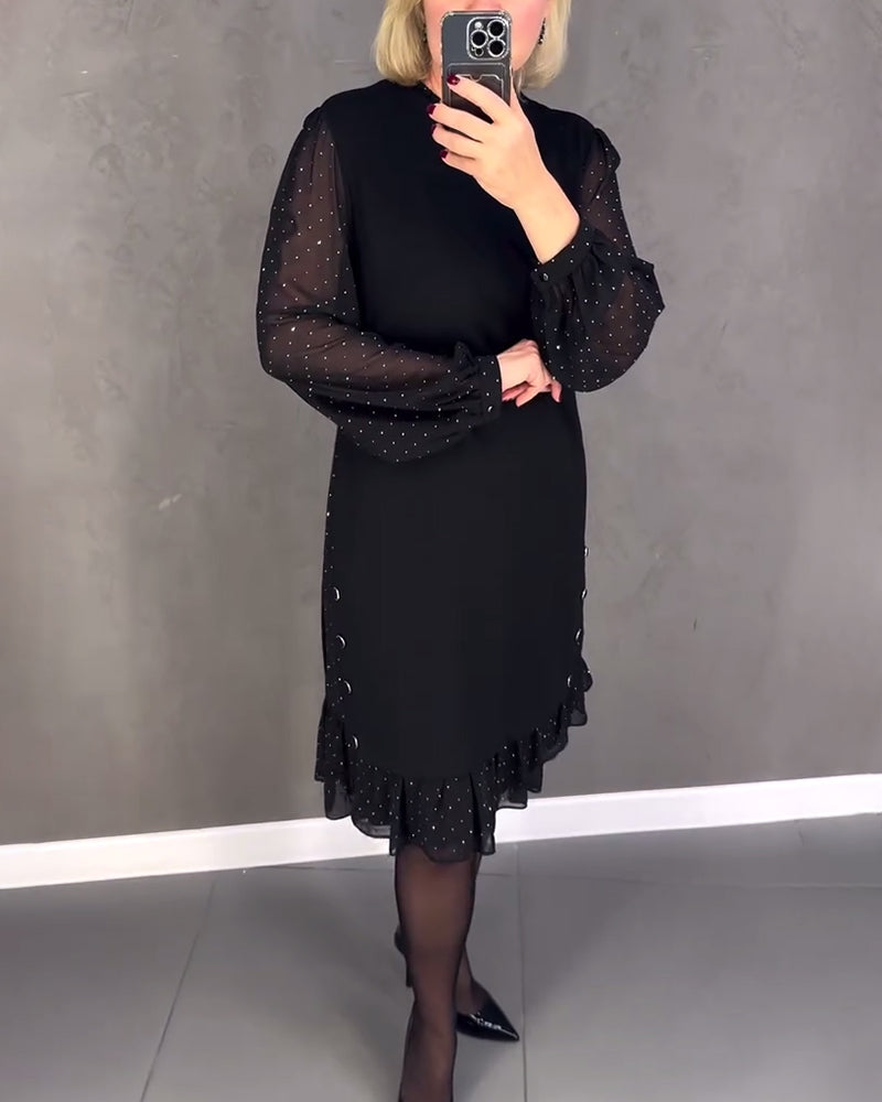 ELIANA | Elegant Sheer Sleeve Dress with Flattering Cut for Fall Occasions