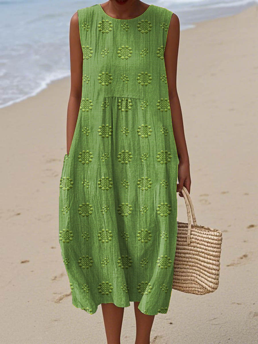 AIKATERINI | Elegant Sleeveless Cotton Dress With Pockets