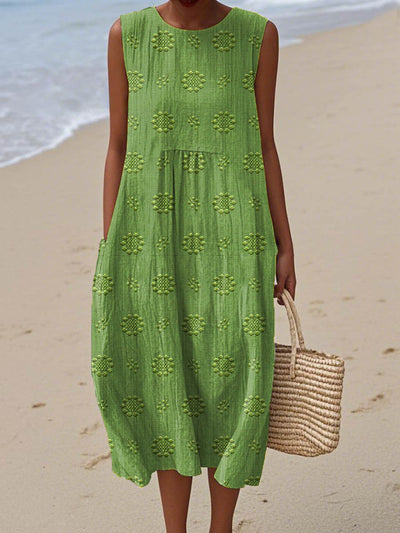 AIKATERINI | Elegant Sleeveless Cotton Dress With Pockets