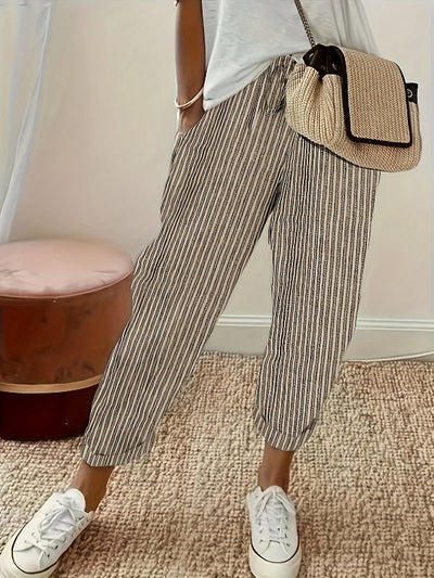 CANDICE | Striped pants with side pocket and drawstring