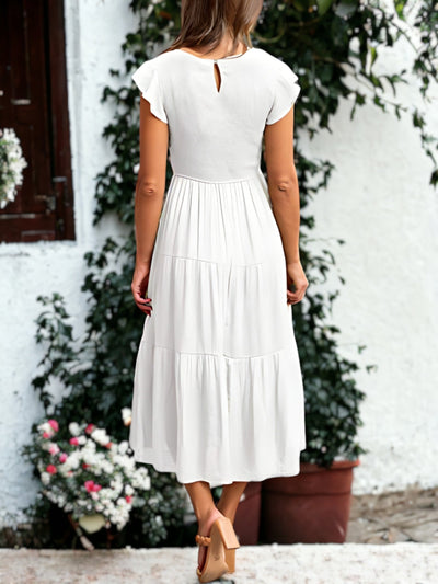 MIA | Shirred Ruffle Sleeve Midi Dress
